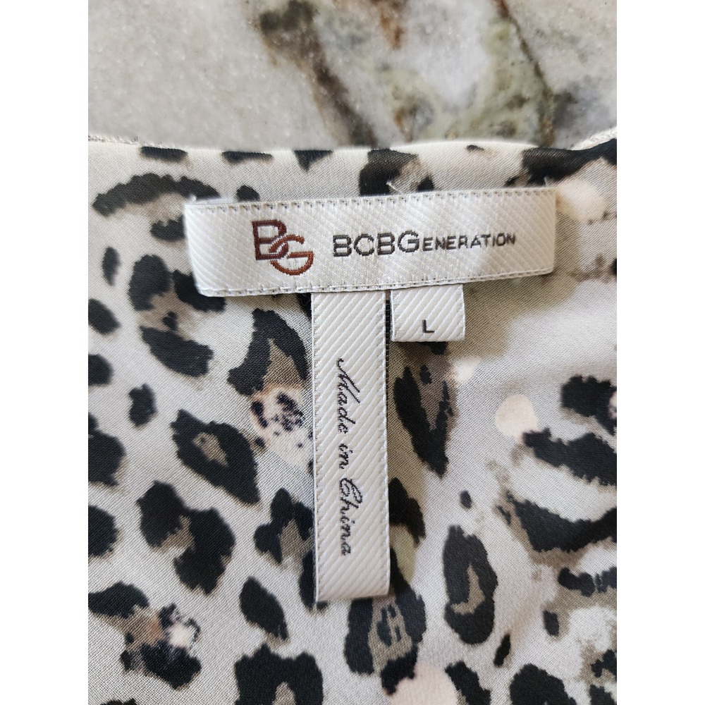 Y2K BCBG Leopard Print Gold Metallic Foil Cowl Neck Blouse Top Boho Festival - Picture 7 of 10